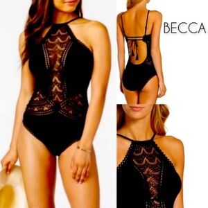 BECCA® by Rebecca Virtue Colorplay High Neck One Piece Swimsuit, black, large